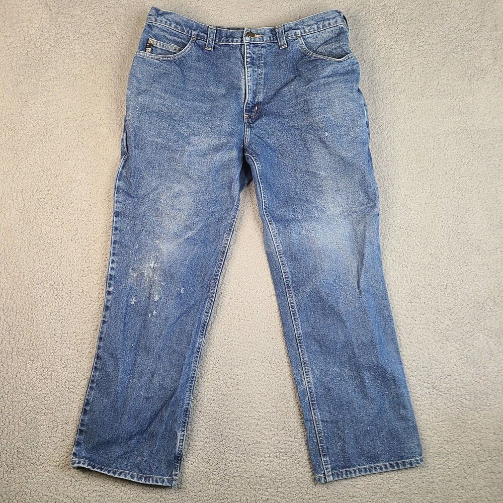 Carhartt Jeans Mens 36x29.5 Blue FR Fire Resistant 280-83 100% Cotton Distressed